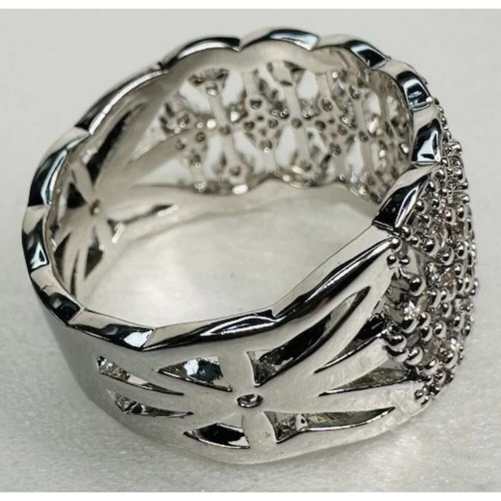 Bomb Party Size 7 Clear CZ Wide Lace Statement Ring Rhodium Plated BP